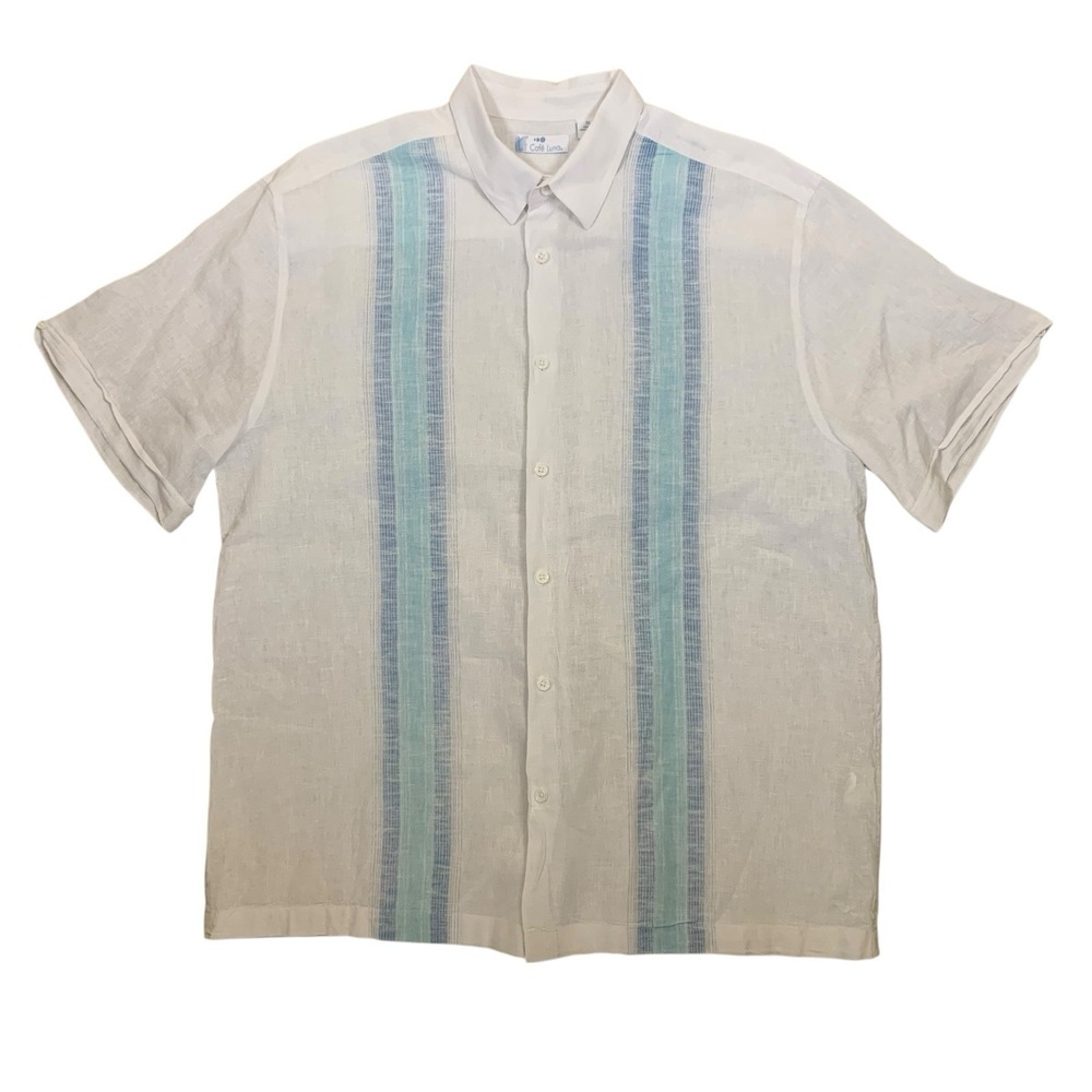 Cafe‎ Luna White Linen Blend Stripe Button Up Shirt Resort Summer XL